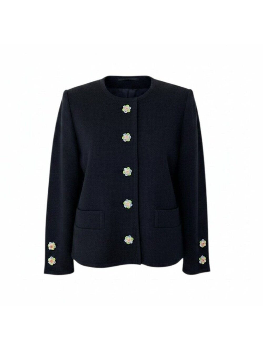 Saint Laurent Bijou Button Collarless Knit Jacket Black Wool